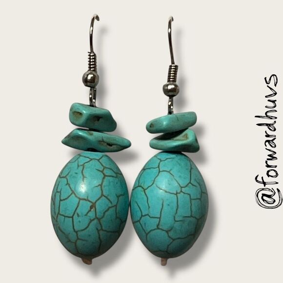 Bundle Sale 3 for $15 | Faux Turquoise and Metal Dangle Earrings - Picture 4 of 7